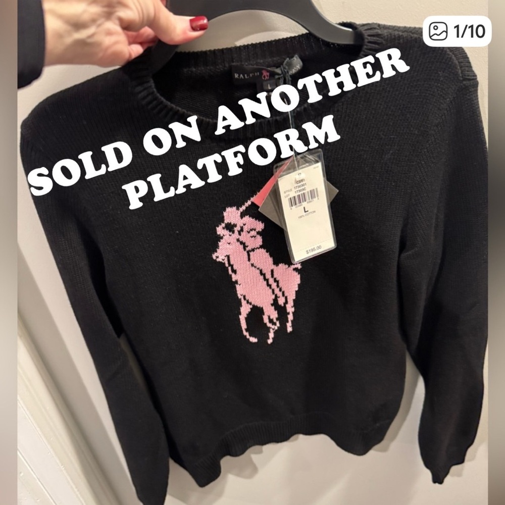 NWT Lauren Ralph Lauren Black Sweater w Pink Pony Logo - Picture 1 of 10